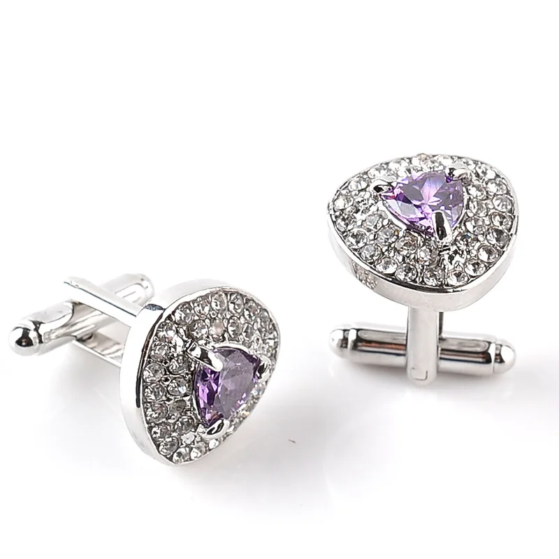 

fashion business men luxury zinc alloy diamonds triangle cufflinks, Black purple white