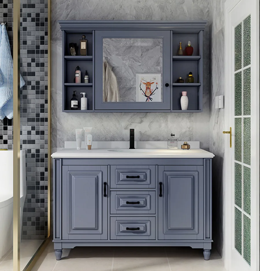 American smart bathroom vanity oak washbasin cabinet combination solid wood toilet washbasin basin mirror cabinet
