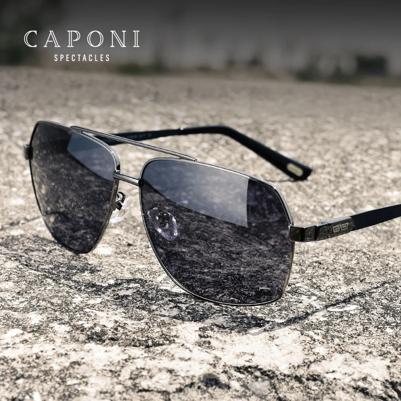 

CAPONI Fashion Cycling Driving Change Color Stainless Frame Glasses Photochromic Lens Polarized Men Sunglasses