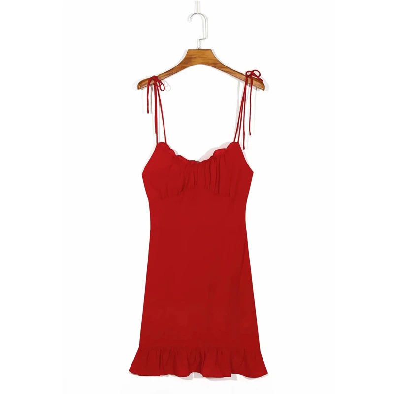 

Wholesale summer women's wear in stock ruffle little red chiffon slip dress, Black, red