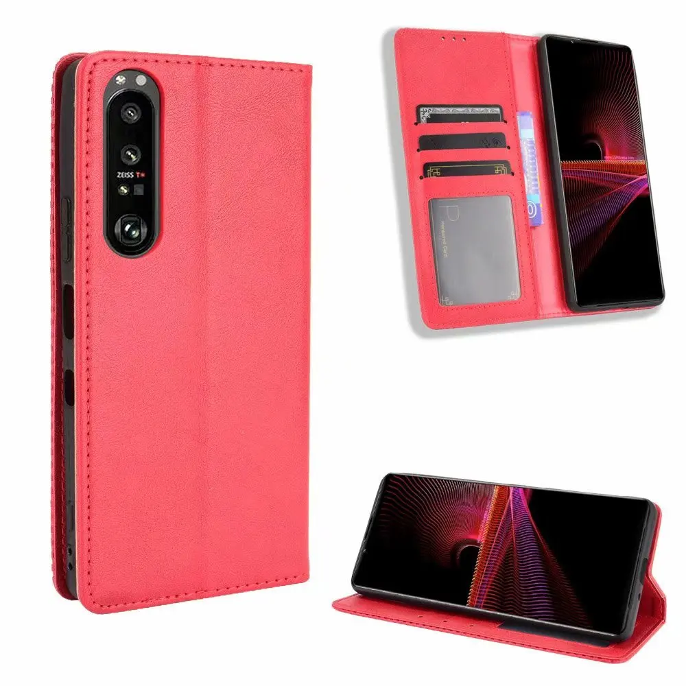 

Retro Flip Wallet Leather Case Cover For Sony Xperia 1 III, As pictures