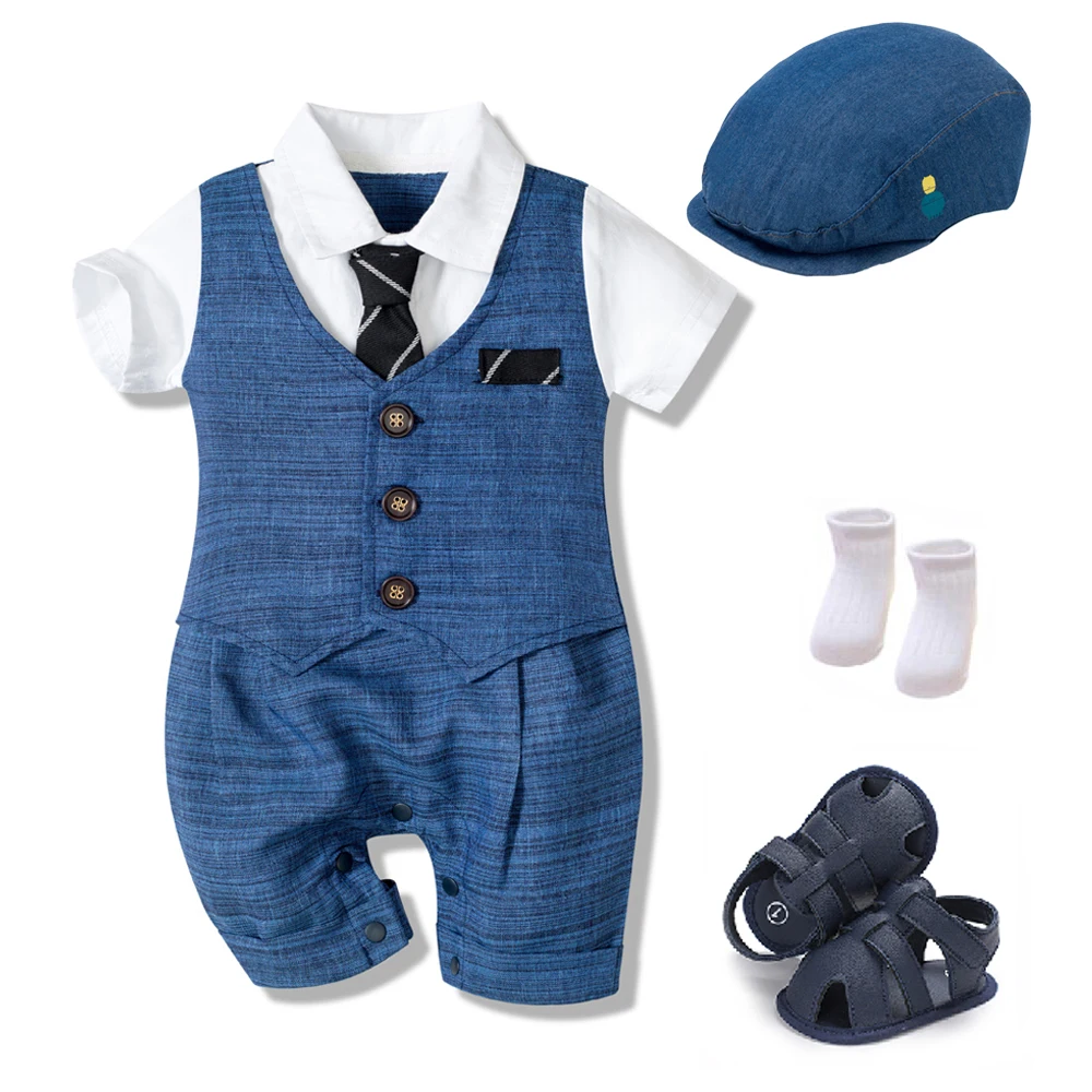 

1st Birthday Clothing Boy Baby Costume Button Down Romper Outfit Suit Western Clothes 6-9 Months Baby Boy Keke Formal Support