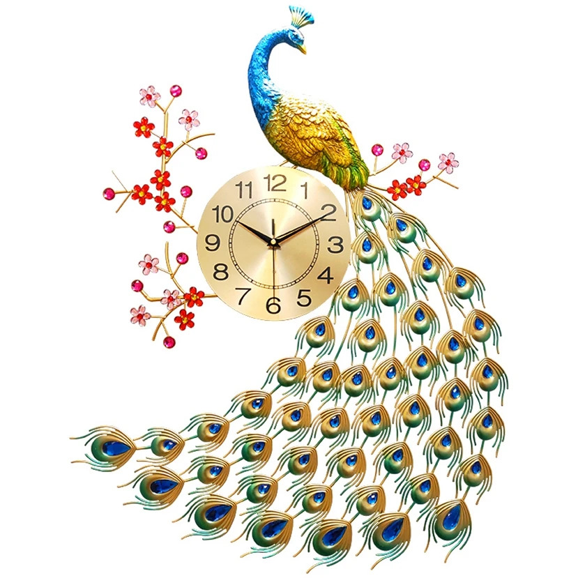 

Modern 3D large luxury style golden peacock wall clock Art Craft Decor Wall Watch Wholesale, Gold
