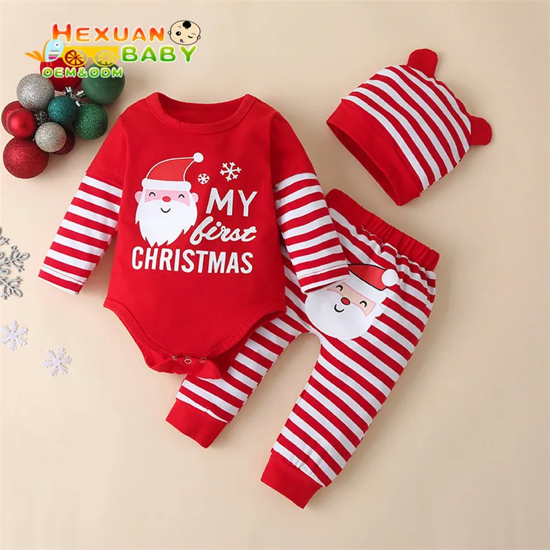 

Newborn Baby Girls My First Christmas Letter Romper+Reindeer Sequin Pant+Hat Toddler Kids 3pcs Christmas Outfits Clothes Set, Picture shows