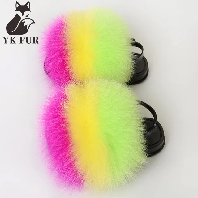 

Manufacture of high quality baby fur slides woman fox fur slippers soft fur slides, Customized color