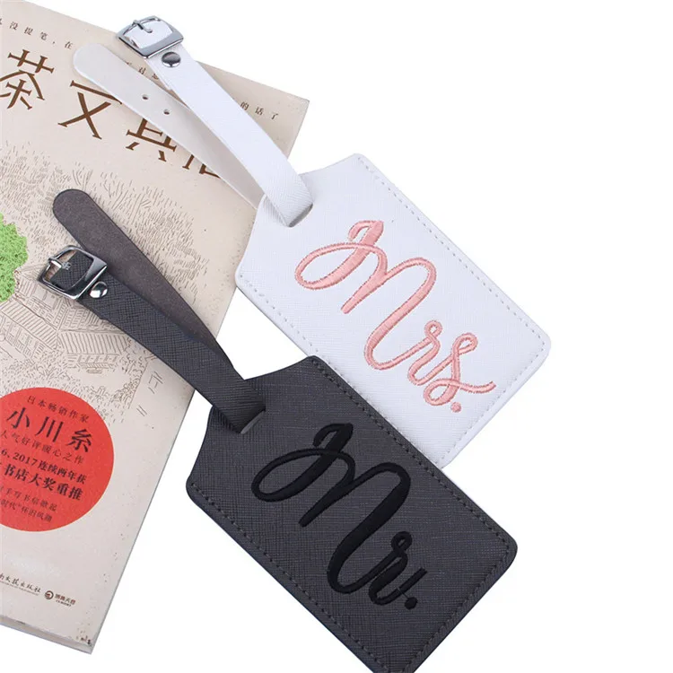 

Embroidered Couple Leather Pu Luggage Tag Plane Boarding Pass Luggage Case Hanging Tag, As picture