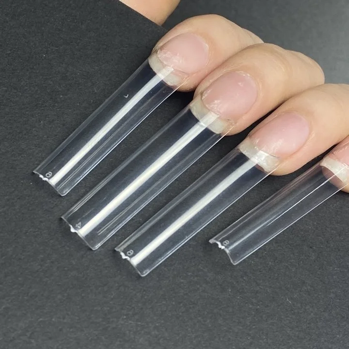 

500Pcs/Bag  Square C Curve Tips Wholesale Extra Long Clear and Natural Square Nail Tips, Clear/ natural