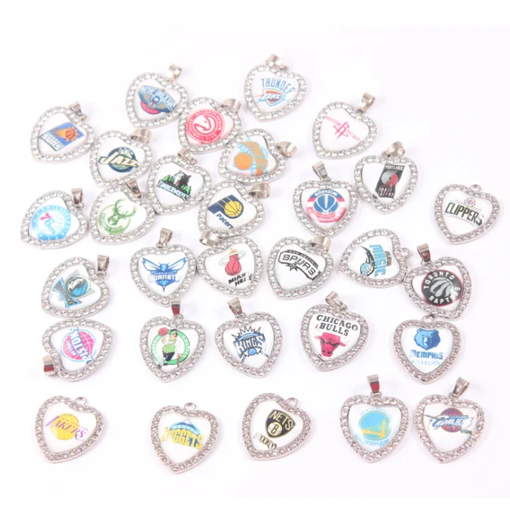 

New Custom Rhinestone Pendants Charms Heart Shape DIY Basketball Pendants Charms, As picture