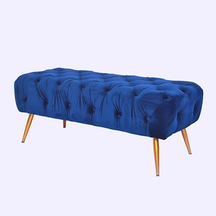 
Laynsino Luxury furniture bench Tufted Button velvet metal leg Ottoman Benchs 