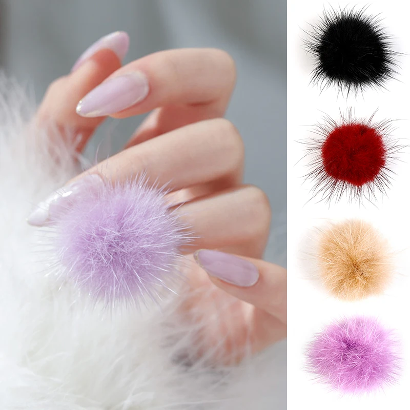 

2021 new 3D Soft Nail Pom Pom Fur Balls Detachable colorful Nail Poms Plush Fluffy Ball nails designs art Puff Balls, 6colors