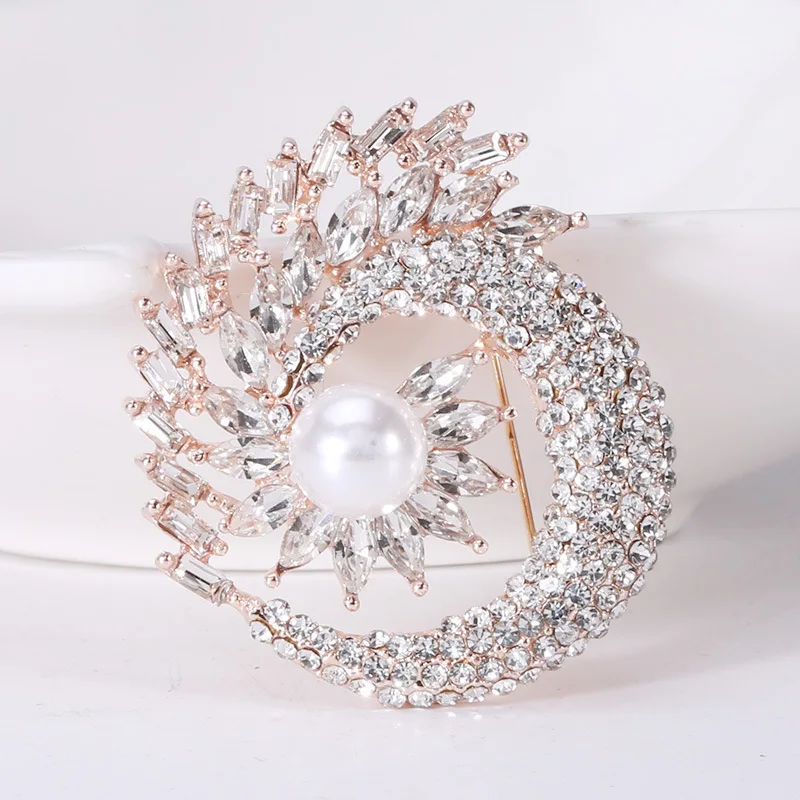 

JAENONES High Quality Fashion Luxury Wedding Rhinestone Crystal Pearl Brooches Fancy Flower Brooch For Ladies