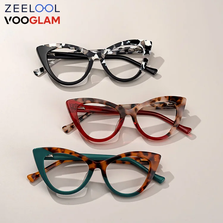 

Fashion Zeelool Vooglam black blue tortoise green red Cat eye Acetate eyeglasses frames acetate frame wholesale optical glasses