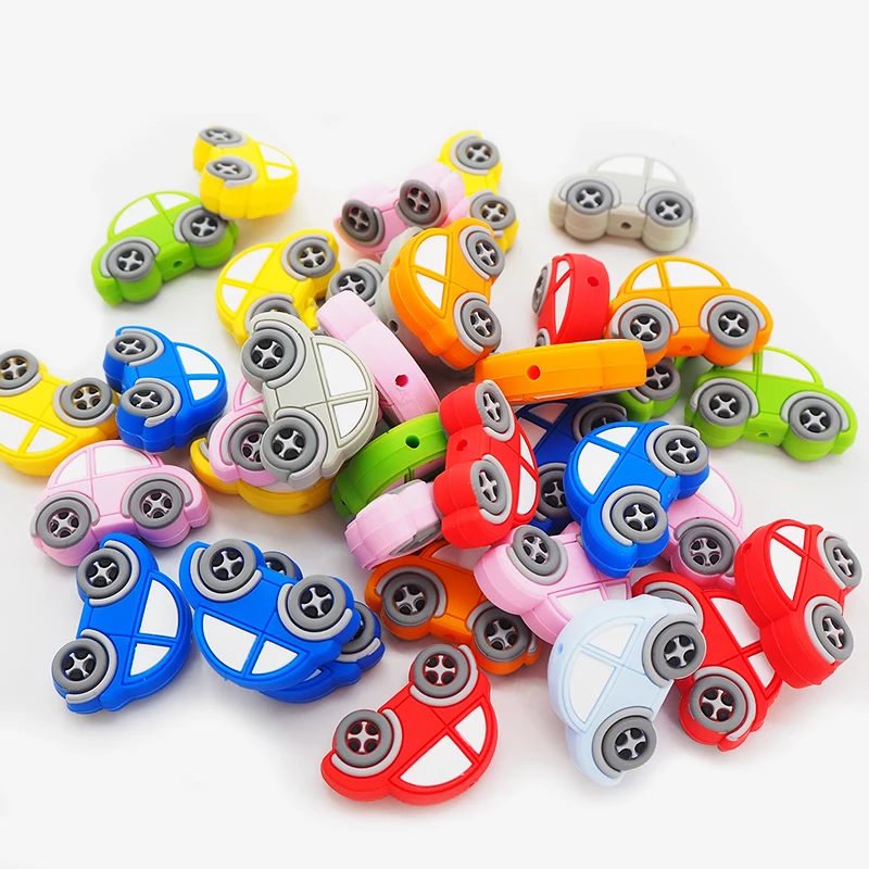 

DIY Loose Baby Food Grade Custom Lovely Car Silicone Pacifier Beads, 8 in stock, custom color acceptable