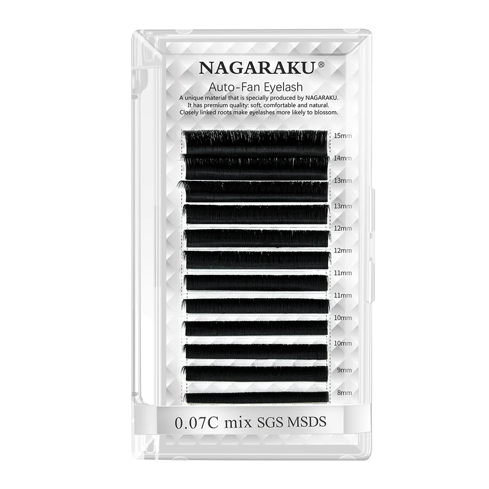 

NAGARAKU Auto Bloom Easy Fan Black Same Length Eyelash Extensions Pre-bonded Lashes Mega Volume handmade fans eyelash