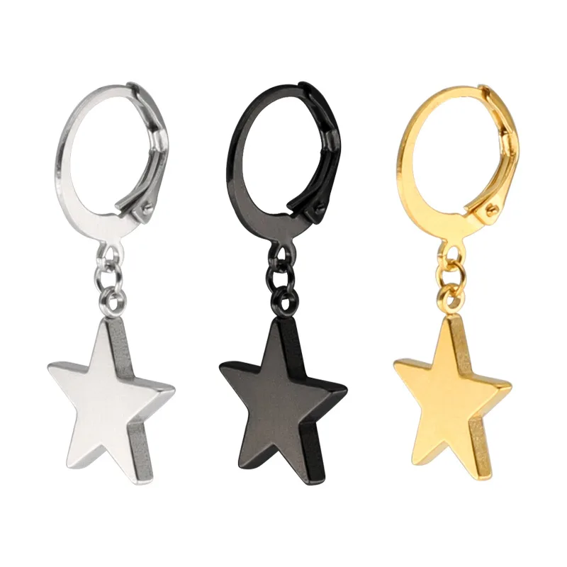 

Trendy Korean stainless steel titanium steel five-pointed star pendant round elastic ear buckle