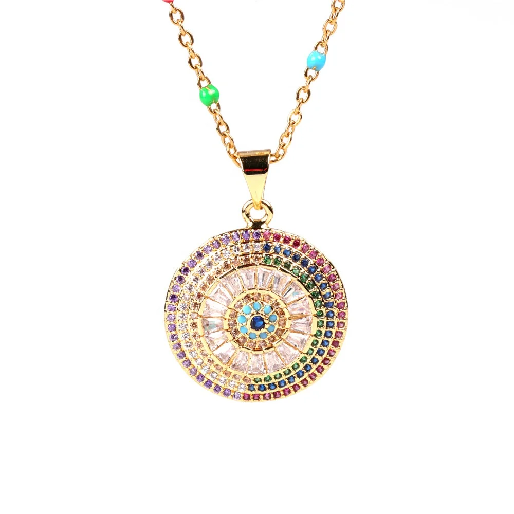 

Colorful Round Eyes Bling Design Beautiful High End Zircon Jewelry Wholesale Necklace, Gold,colorful