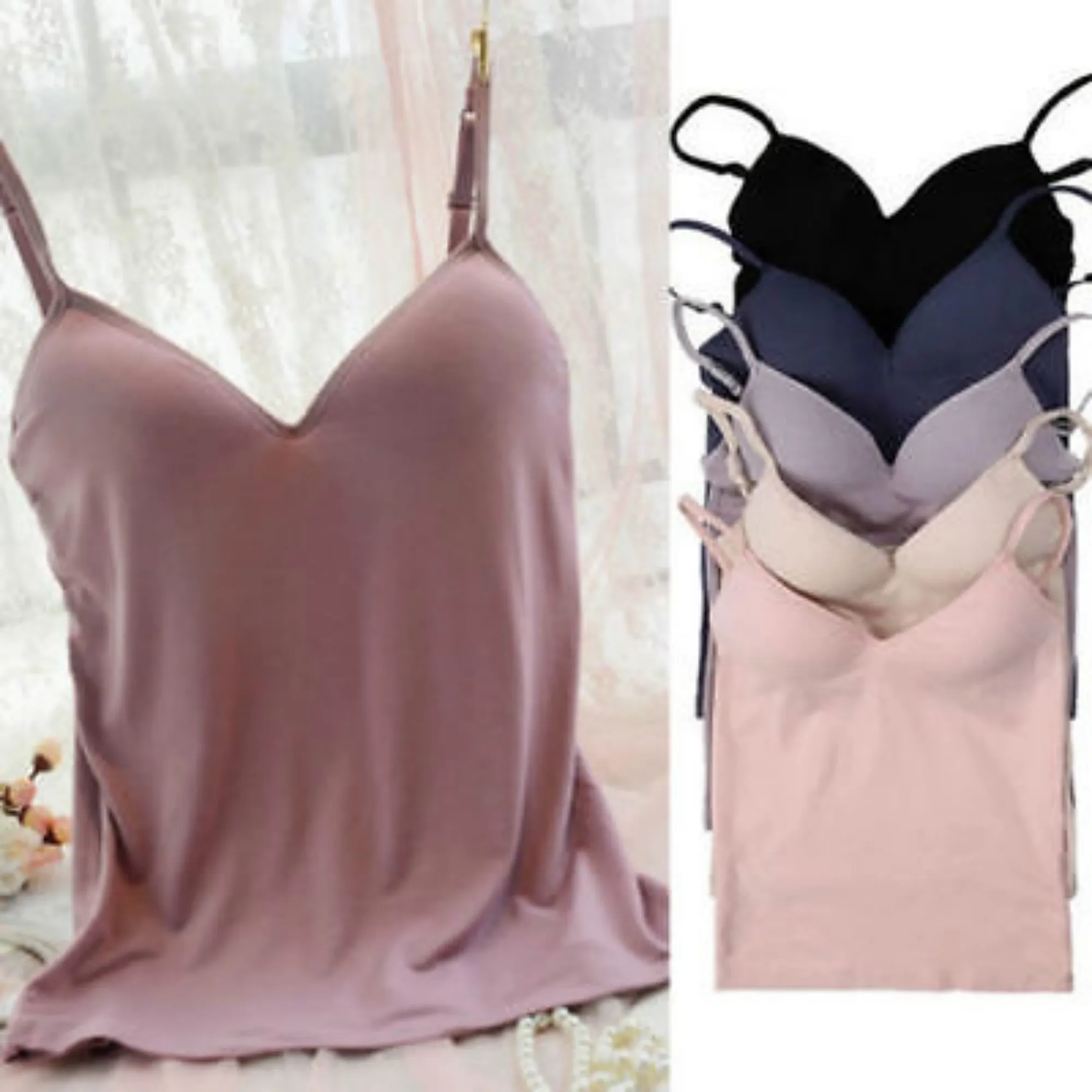 

2019 New Fashion Hot Sexy Women Padded Spaghetti Strap Tops Camisole Push Up Bra Vest Tank Cami Sleeveless V Neck