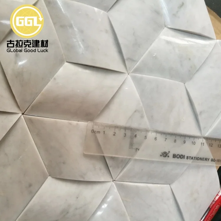 3D Carrara White Marble Mosaic Tiles For Wall Decoration Tile supplier