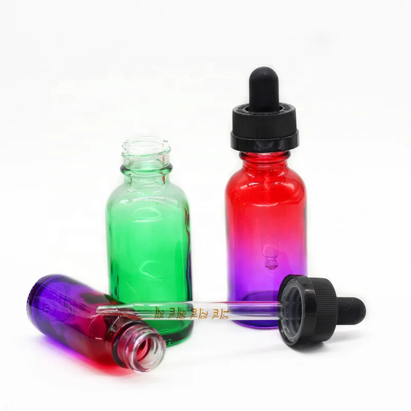 
15 ml 0.5oz 30 ml 1oz faded green and red boston round glass bottle with childproof glass dropper for cosmetic 