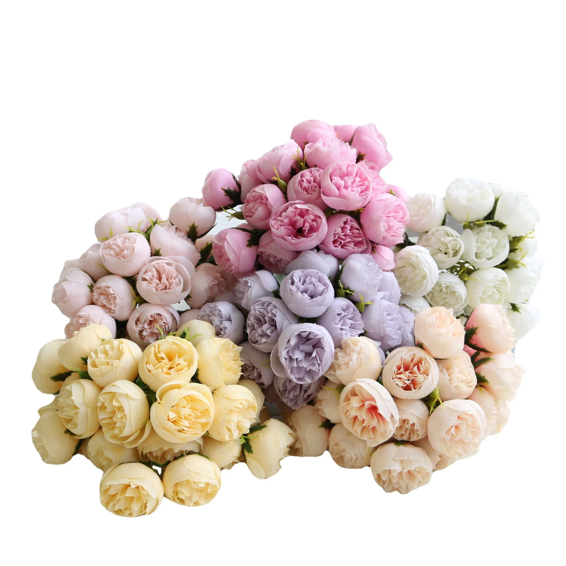 

High quality silk 27 heads peonies bushes mini artificial flowers rose for home decor
