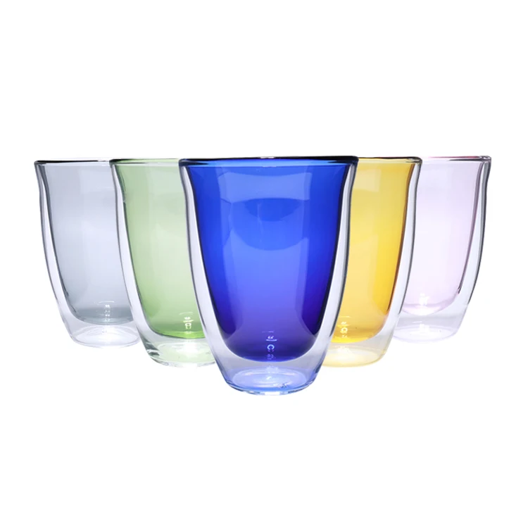 

Factory Directly Provide glass tea cup double wall glasss coffee cup, Clear,blue,amber,dark amber,teal,green,milk green