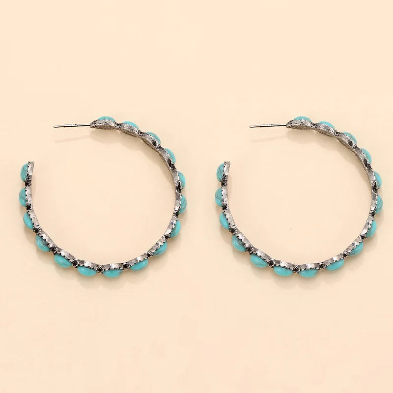 

Wholesale Vintage Earrings 2020 Bohemia Fashion Natural Turquoise Earring GT Hot Selling Big Hoop Earring