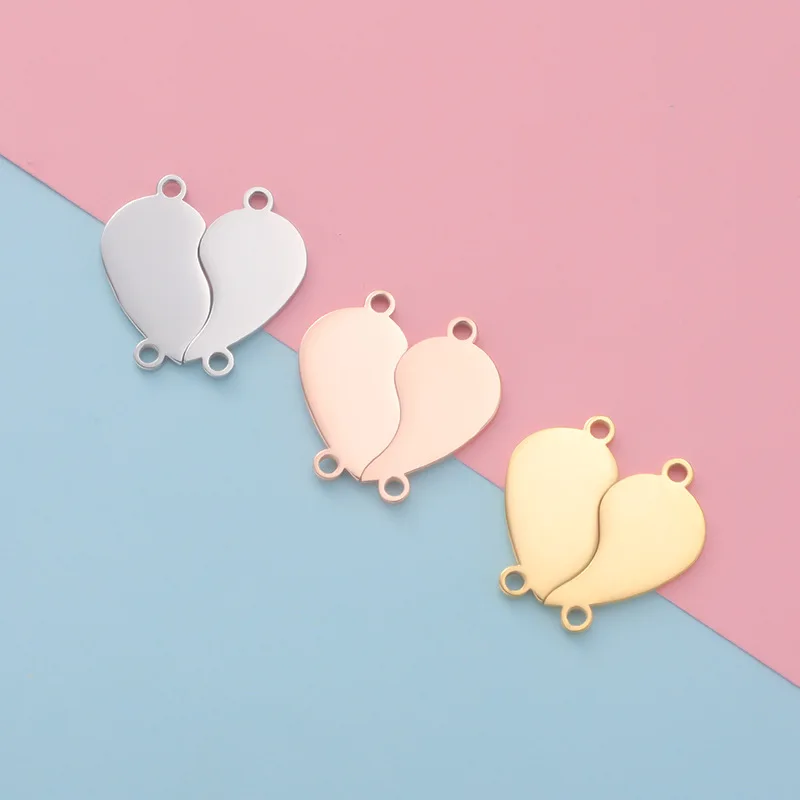 

Hobbyworker New Stainless Steel Detachable Love Heart Double Hole Pendant Connector For DIY Jewelry Making Accessories P0480
