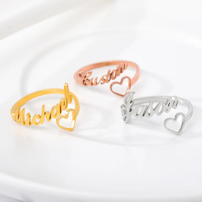 

Personalized Customizatied Stainless Steel Name Laser Engraving Letters Initial Ring For Women And Men