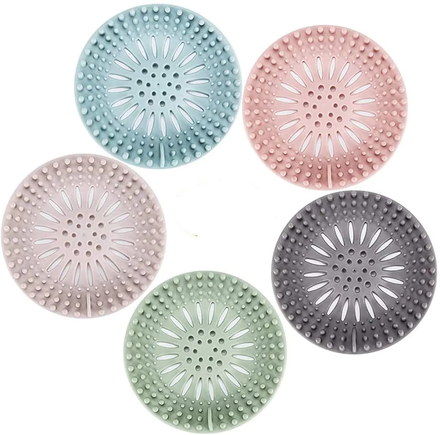 

5 PCS Set Bathroom Kitchen Accessories Helpful Silicone Floor Drain Easy Clean Hair Stopper Silicone Sink Strainer