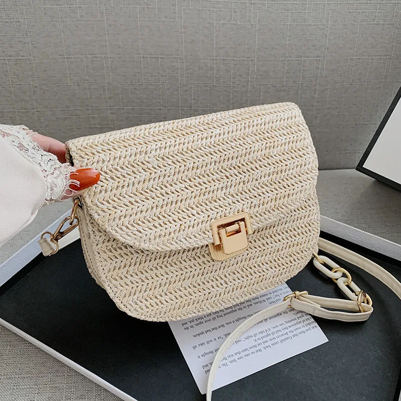 

Wholesale New Fashion Chain Small Square Mini Summer Beach Straw Bag designer Hand Bag Shoulder Bag for Women, 2 colors