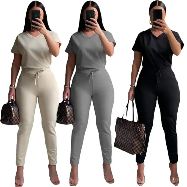 

10101-MX59 spring short sleeve two piece pants set jumpsuits women sehe fashion