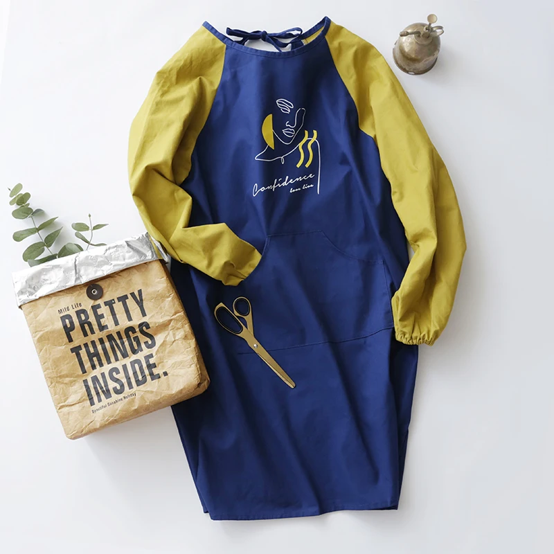 

Good Multifunctional Waterproof Girls Cotton Kitchen Apron Long Sleeve Apron