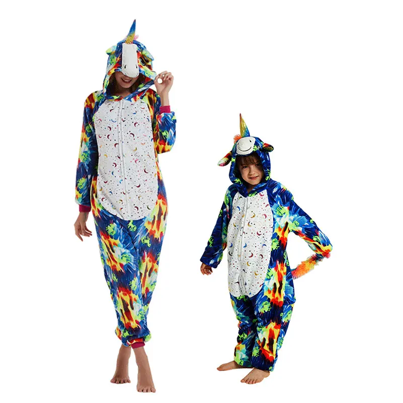 

halloween warm kind tekenfilm eenhoorn comfortabel Dik Knus Hooded dier flanel winter cosplay pyjama rompertjes nachtkleding