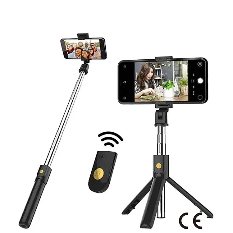 

3 in 1 Wireless Blue tooth Flexible Selfie Stick for iphone/Android/Huawei Foldable Handheld Remote Extendable Mini Tripod, Black, white