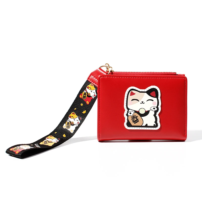

Custom Women Small PU Leather Zipper Buckle Coin Short Minimalist Wallet, Black, pearl white,red