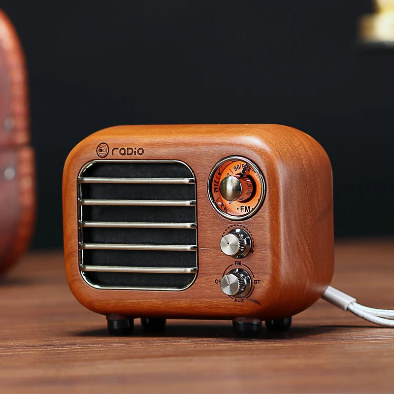 Bluetooth Wood Speaker Fm  Red Usb Card Sd Tf Micro Vintage Radio mini portable speaker