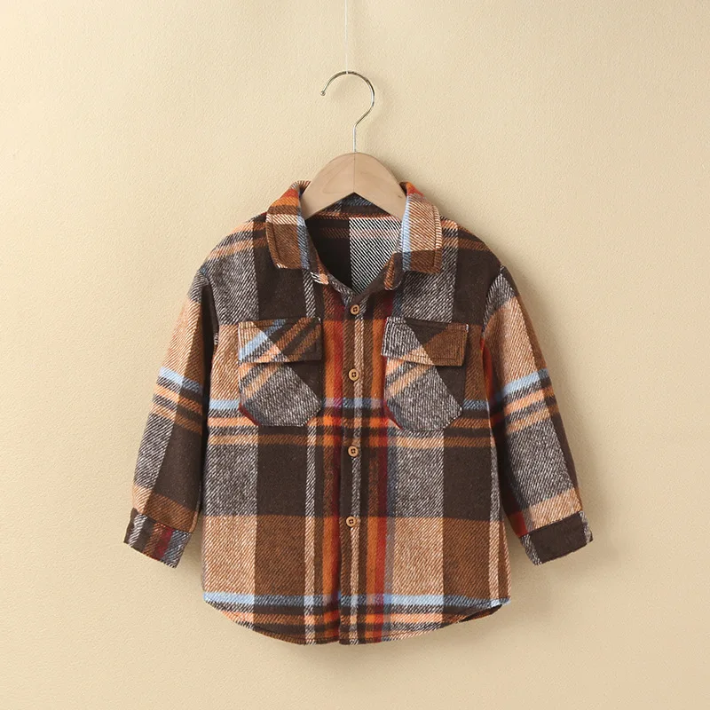 

Hot sale toddler girls boutique spring autumn long sleeves plaid brushed shirt, Picture shows