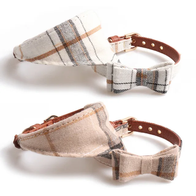

Amigo british style pet bow tie collar custom fashion cute plaid triangle dog bandana leash collar for small medium large pets, Show as picture or custom