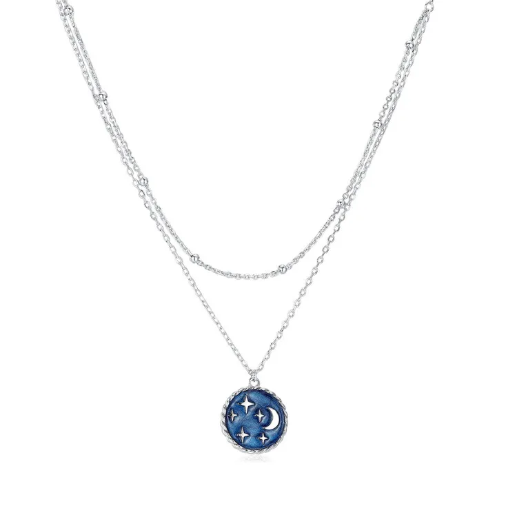 

Custom Unique Designs Qings 925 Blue I Love You To The Moon And Back Sterling Silver Moon And Star Necklace For Girls