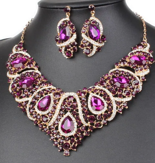 

Longway Austrian Crystal Necklace Earrings Set Gold Color Crystal Jewelry Set For Women Engagement Jewelry Sets, Picture shows