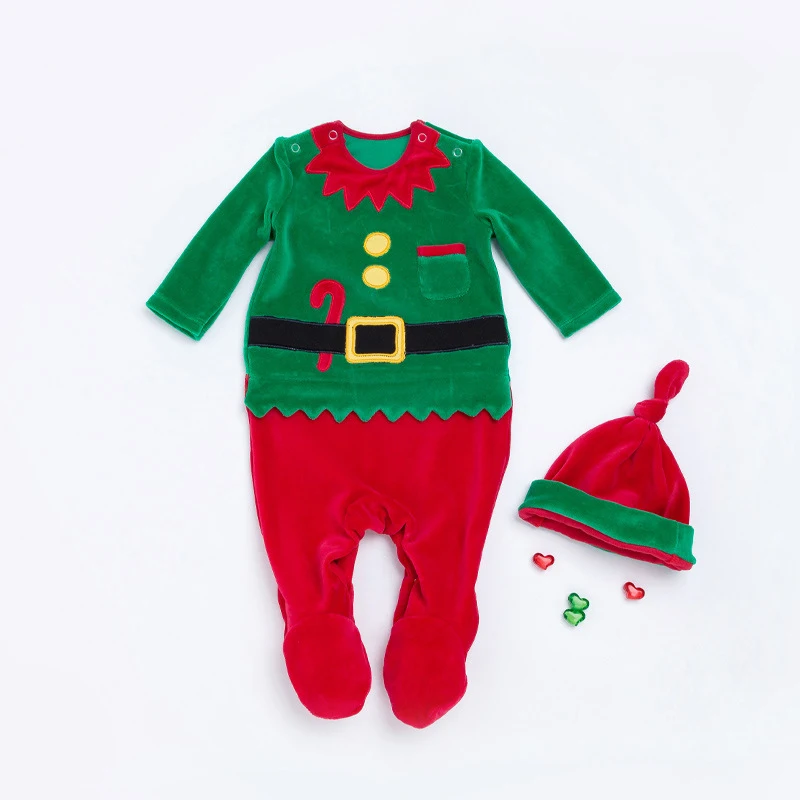 

2020 new fleece santa infant clothing newborn baby christmas rompers with hat, As picture show