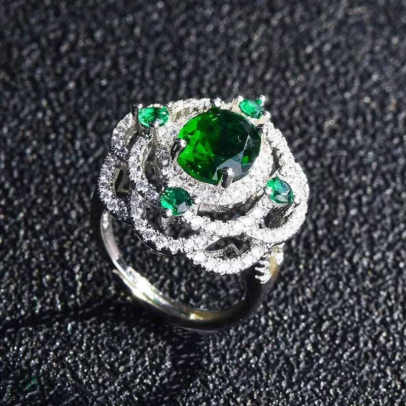 

Vintage Flower Rings Inlay Oval Green Zircon Europe America Luxury Geometry Jewelry For Women Wedding Dainty Anniversary Gifts, Picture shows