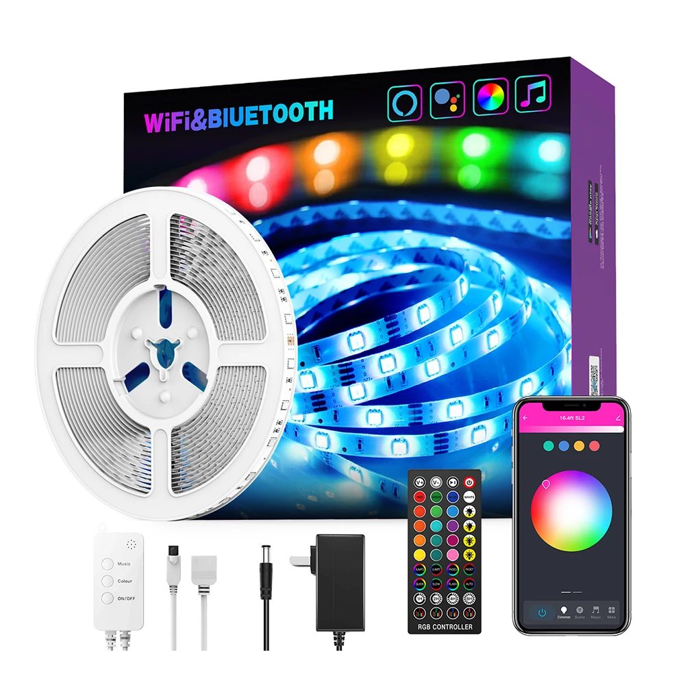 Tuya Bluetooth WIFI RGB Light Strip 5050 LED Music Sync with Remote Wireless Smart LED Strip Lights