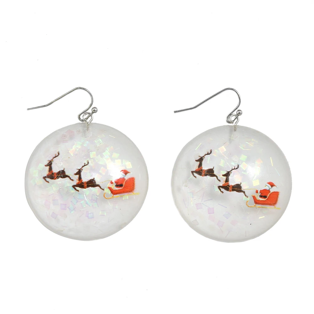 

Trendy Christmas Jewelry Santa Claus driving a Christmas elk White Round Hoop Resin Hoop Earrings