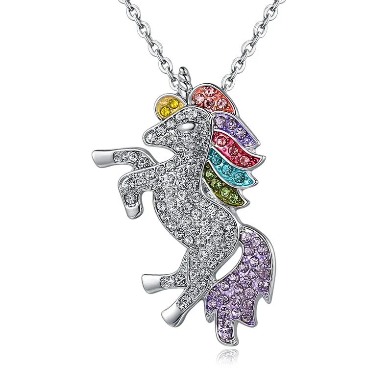 

Trendy Colorful Crystal Cute For Woman Children Party Gift Jewelry Adjustable Charm Horned Hors Pendant Kids Necklace Jewelry, Can customize any color