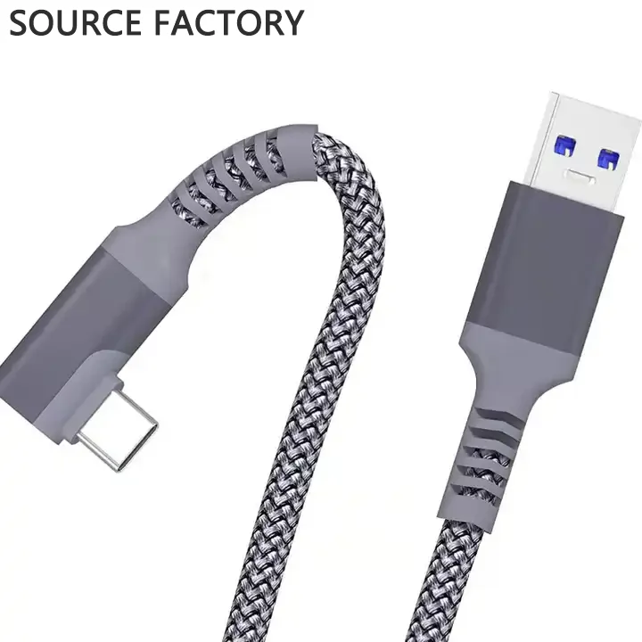 

OD 4.8mm 3A 5Gbps VR cable 3M 5M 6M Nylon 90 Degree Right Angle Elbow Fast Charging Usb Type C data transfer Cable link