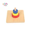 Preschool Learning Teaching Material Wooden Three Discs on Vertical Dowel Educational Montessori Toy