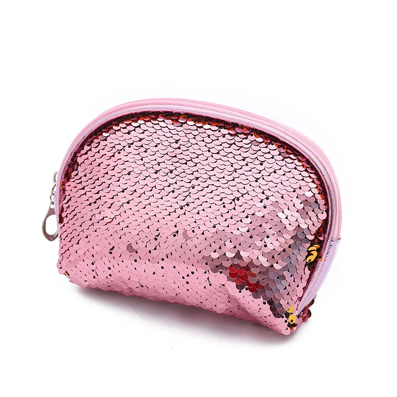 

wholesale cute lady women kids 3 piece per set PVC sequin cosmetic bags, Purple/pink