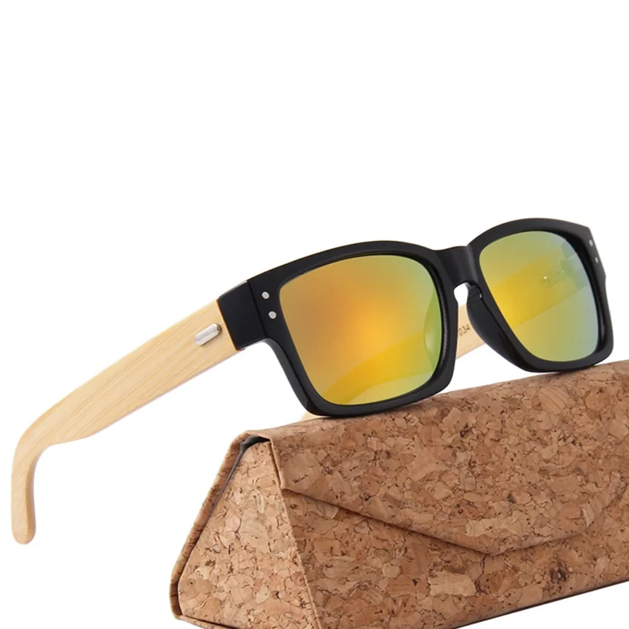 

Smoke Lens BAMBOO WOOD Temple Classic Sun Glasses Custom LOGO Square Frame Sunglasses Men, Any colors