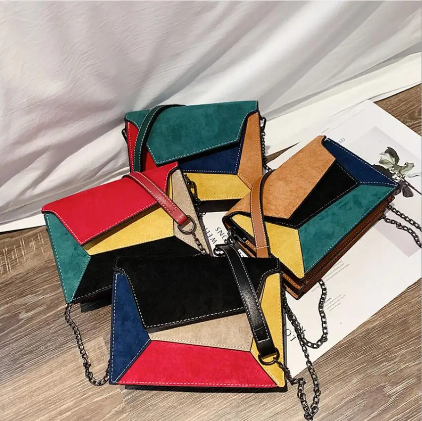 

New Contrast Color PU Leather Crossbody Bags for Women 2021 Chain Handbags with Metal Handle Shoulder Messenger Bag Small Totes